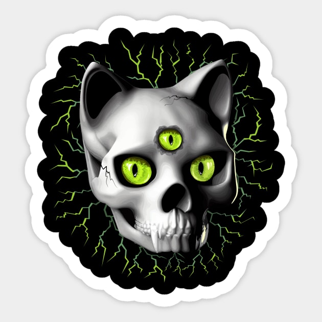 Cat Skull Three Eyes Creepy Surreal Horror Portrait Sticker by BluedarkArt